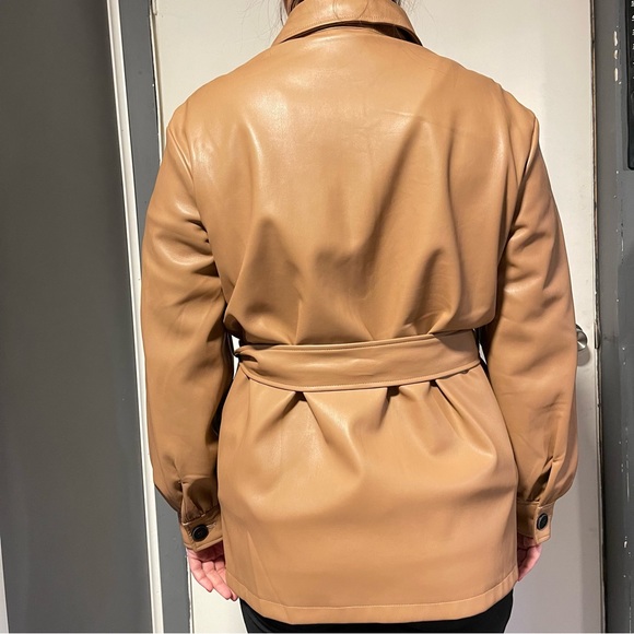 NWOT Truth By Republic Women’s Long Sleeve Faux Leather Jacket With Belt Size S - Picture 11 of 12